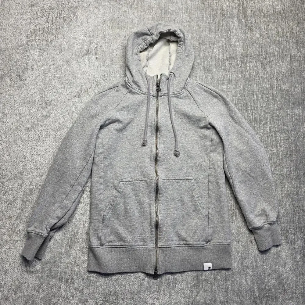 Adidas Hoodie Mens Small‎ Gray Full Zip Trefoil Logo Sweatshirt BQ3090 Classic